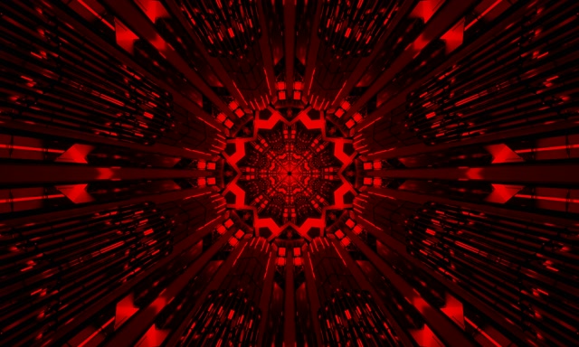 Punane Fraktaal Kaleidoskoop Neon Tunnel VJ Loop 5:3 Wide 60fps Ekraanisäästja