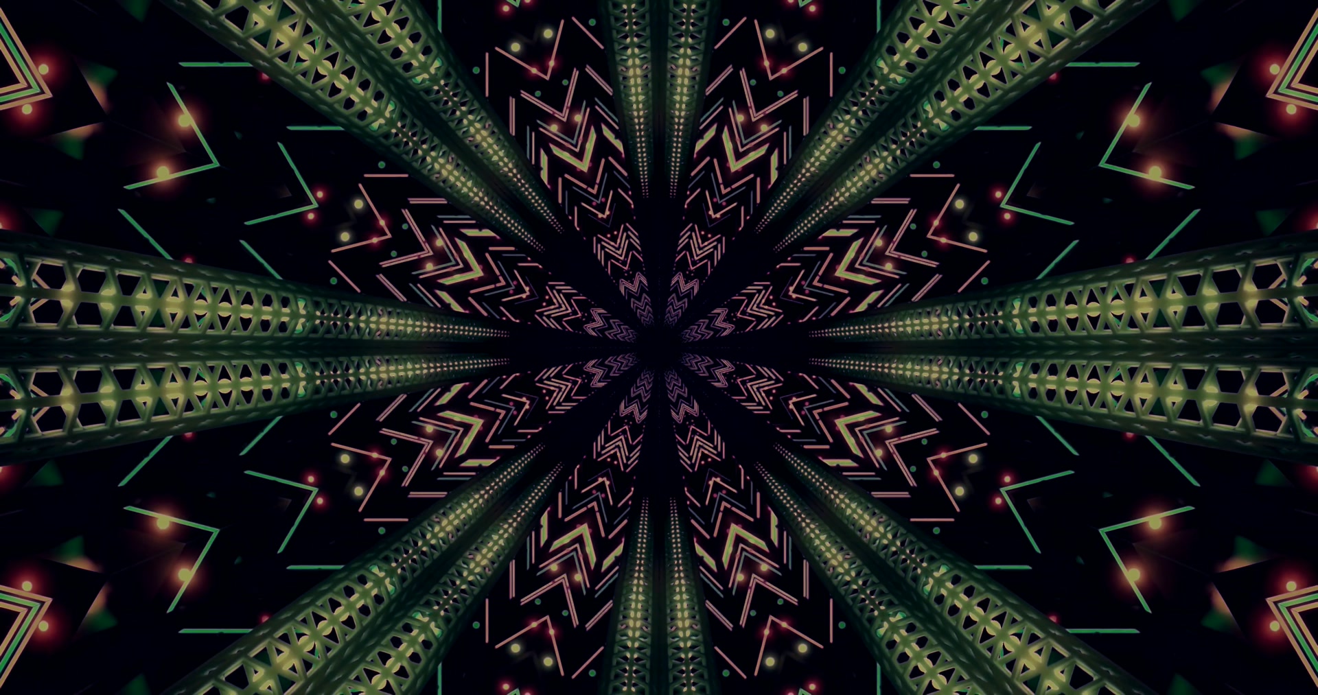 Neon Tunel Berde Kaleidoskopo 4K UHD 60fps Pantaila-babesa Vj Loop