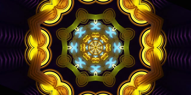 Golden kaleidoscope neon tunnel screensaver windows 11 VJ Loop 2:1 univisium 60fps
