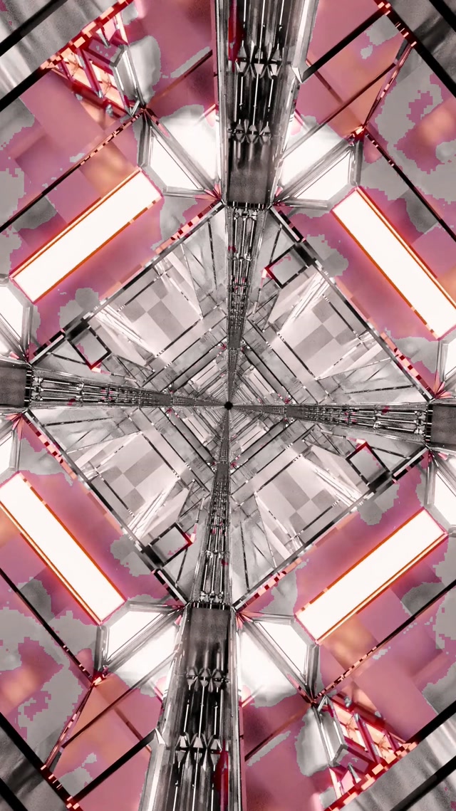 Neon Tunnel Diamond Vortex VJ Loop 9:16 Reels 60fps Screensaver Pink Chrome
