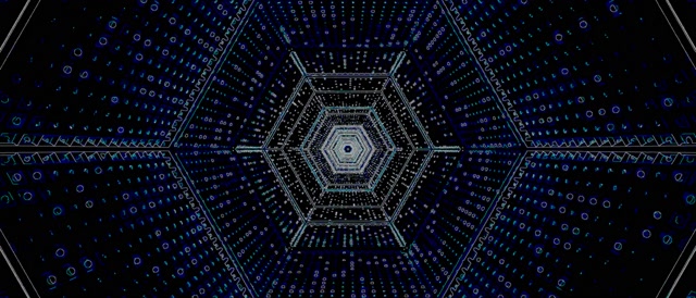 VJ Loop تونل نئون گرداب شش‌ضلعی آبی 21:9 Ultrawide 60fps محافظ صفحه