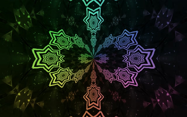 Neon-tunneli Sateenkaari Tähti Mandala VJ Loop 60fps 16:10 MacBook Näytönsäästäjä