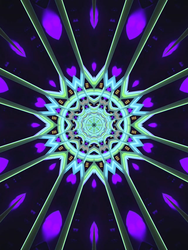Neon Tunneli Violetti Tähti Mandala Näytönsäästäjä 3:4 iPad Portrait 60fps VJ Loop