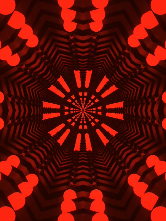 Kaléidoscope Fractal Rouge Tunnel Néon 3:4 iPad Portrait 60fps Écran de Veille VJ Loop