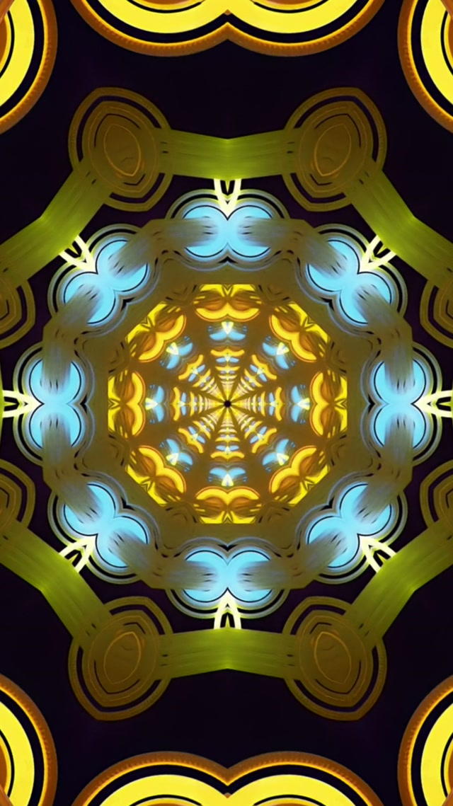 Tunnel Néon Kaléidoscope Motifs Doré Bleu 9:16 Reels 60fps Économiseur d'Écran Windows 11 VJLoops