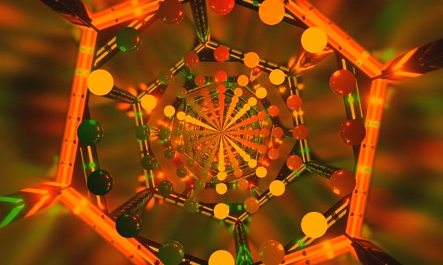 Tunnel Néon Orange Vert Orbes 60fps 5:3 large Économiseur d'Écran VJLoops