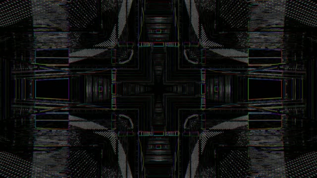 Neon tunnel 60fps with symmetrical cyan magenta geometric patterns and...