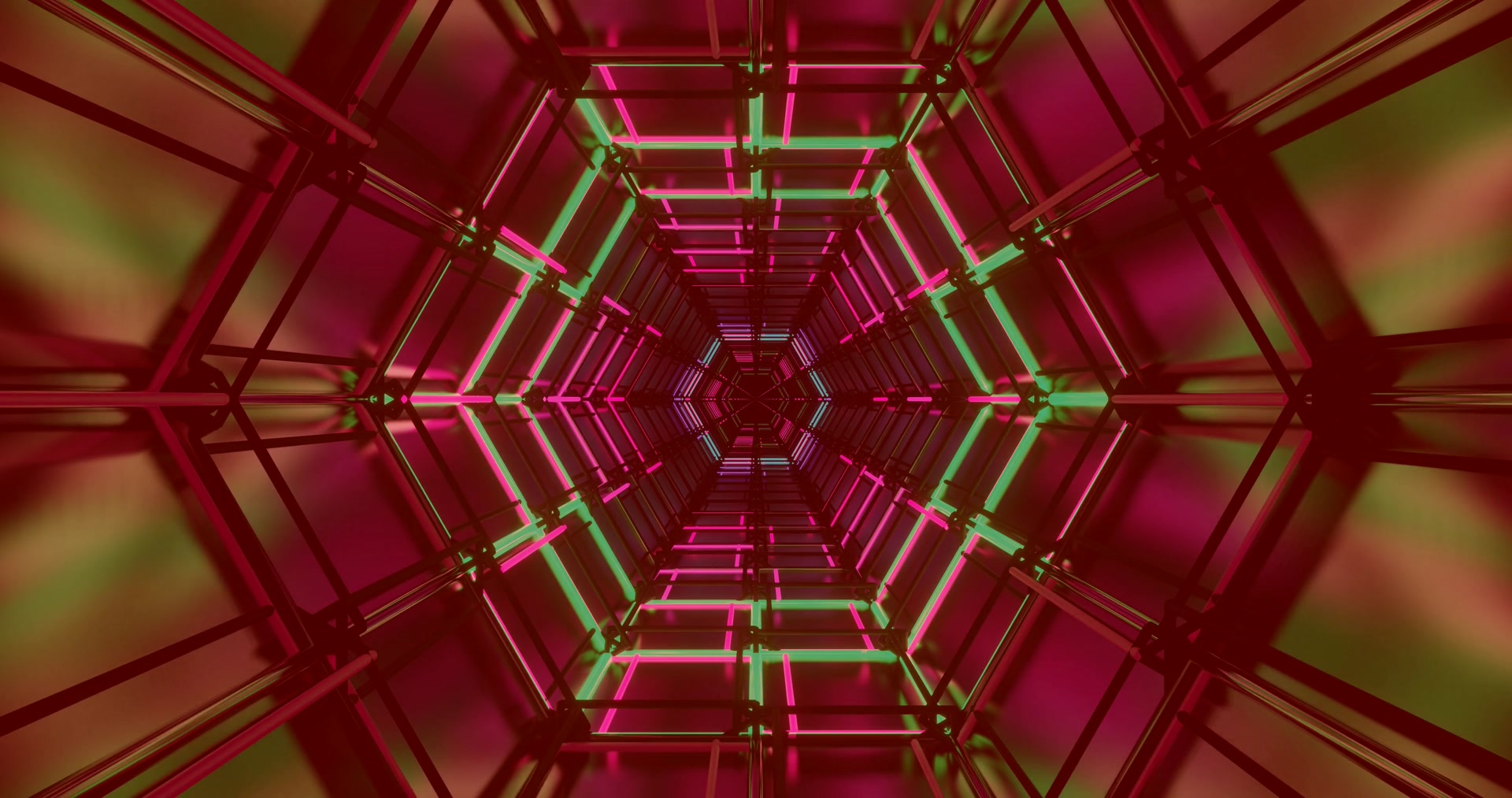 Túnel Néon Screensaver 4K UHD 60fps Rosa Verde Hexágono VJ Loop