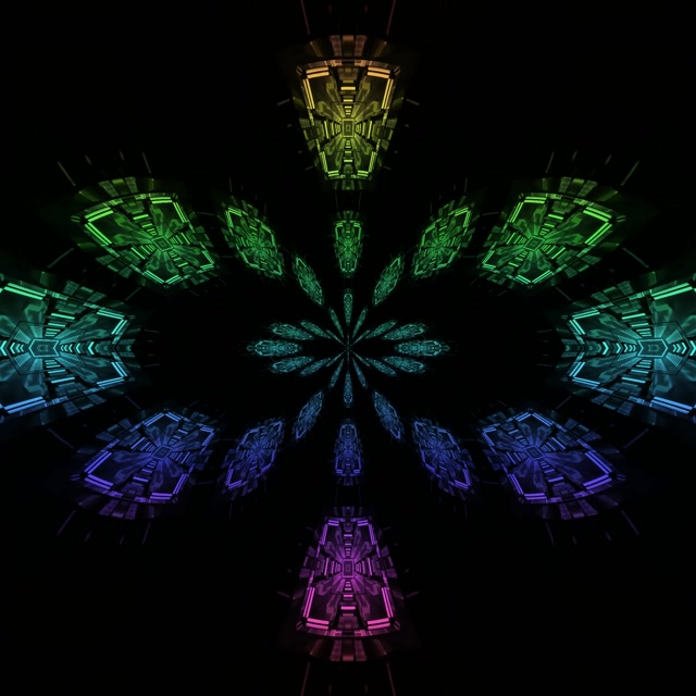 Túnel de Neón Flor Calidoscopio Arco da Vella Vj Loop 1:1 Cadrado 60fps Salvapantallas