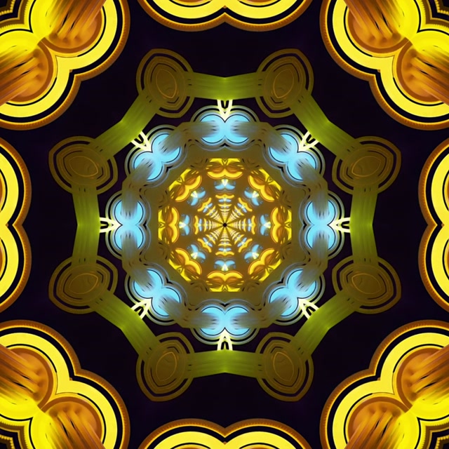 Salvapantallas caleidoscopio túnel neón dourado windows 11 VJ loop 1:1 cadrado 60fps