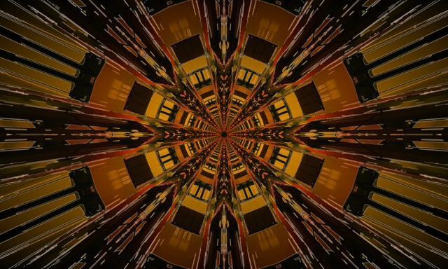 Neon Tunnel Golden Kaleidoscope Burst VJ Loop 5:3 Wide 60fps Screensaver