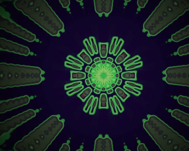 Neon Tunel Zeleni Fraktalni Kaleidoskop Prasak Vj Loop 5:4 Industrijski 60fps Screensaver