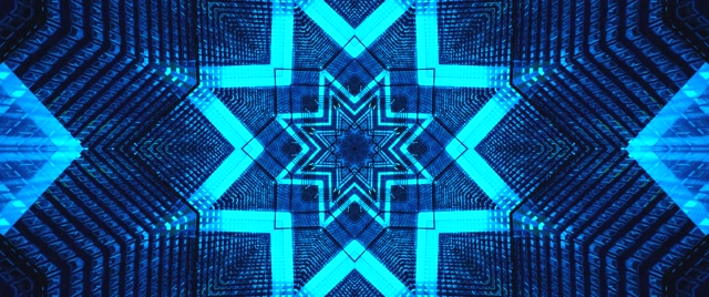 Blue neon tunnel screensaver 2.39:1 cinemascope 60fps geometric star pattern Vj loop Windows 11