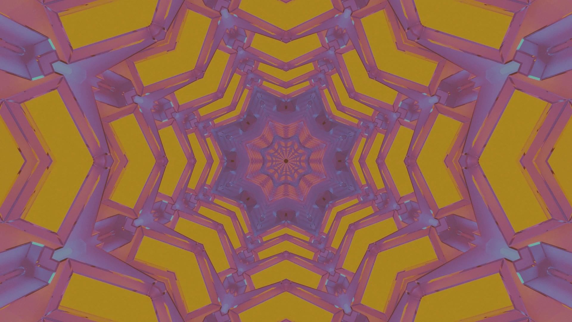 kaleidoskop terowongan neon ungu emas geometris 4K UHD 60fps screensaver windows 10