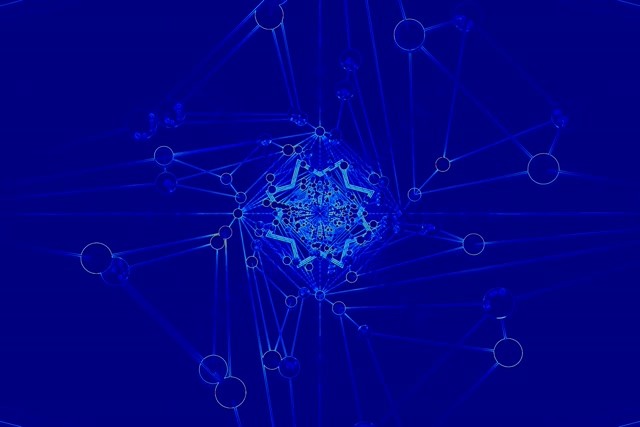 Terowongan Neon Biru Jaringan Screensaver 3:2 Surface 60fps VJ Loop PC