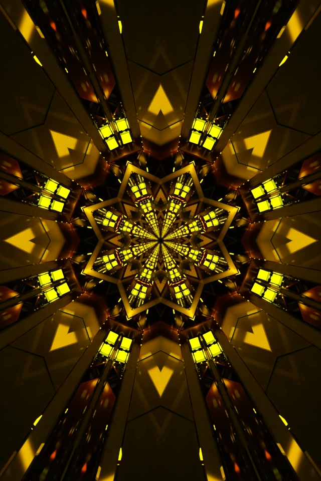 Bintang Emas Kaleidoskop Terowongan Neon VJ Loop 2:3 Photo Portrait 60fps Screensaver