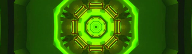 Terowongan Neon Pusaran Oktagon Hijau 32:9 Super Ultrawide 60fps Screensaver VJ Loop