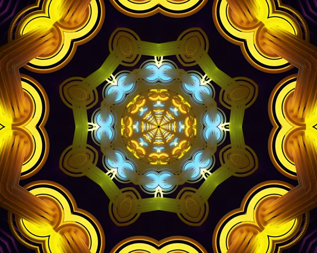 Kaleidoskop Terowongan Neon Emas Biru 5:4 industrial 60fps Screensaver VJLoops