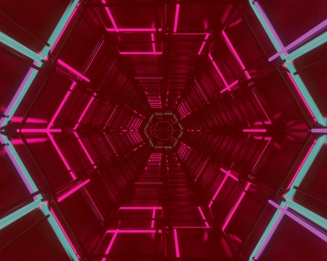 Terowongan Neon Grid Heksagon 5:4 Industrial 60fps Screensaver Vj Loop