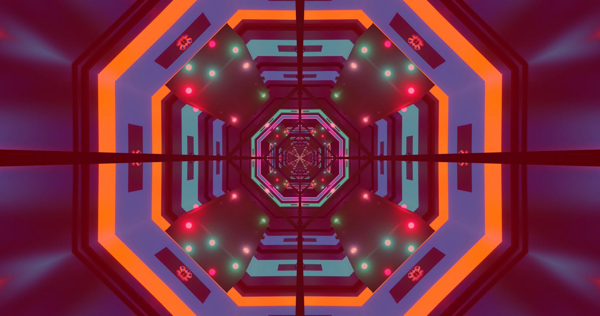 Terowongan Neon Screensaver 4K UHD 60fps VJ Loop Oktagon Ungu Oranye