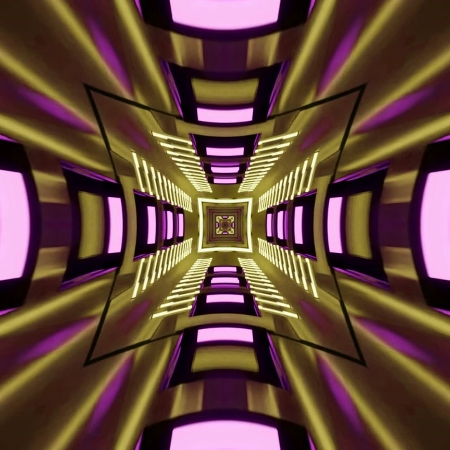 Neon Tunnel Kaleidoskop Emas Ungu VJ Loop 1:1 Square 60fps Screensaver