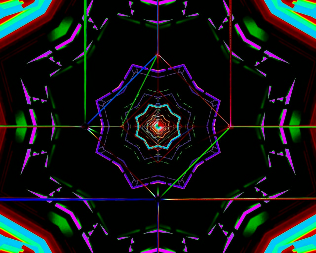 Screensaver kaleidoskop terowongan neon windows 11 VJLoops 5:4 industrial 60fps geometris ungu cyan