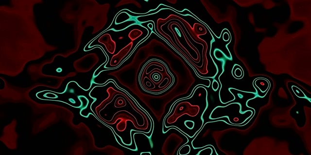 Terowongan Neon VJ Loop Kontur Berputar Ungu Hijau 2:1 Univisium 60fps Screensaver