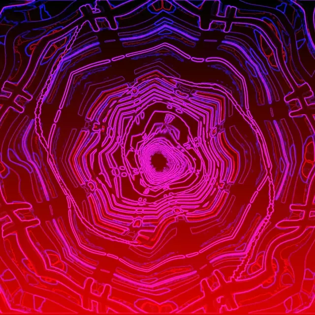 1:1 Square | 60fps Neon Tunnel Screensaver - Concentric Cyan Red Fractal Burst Animation