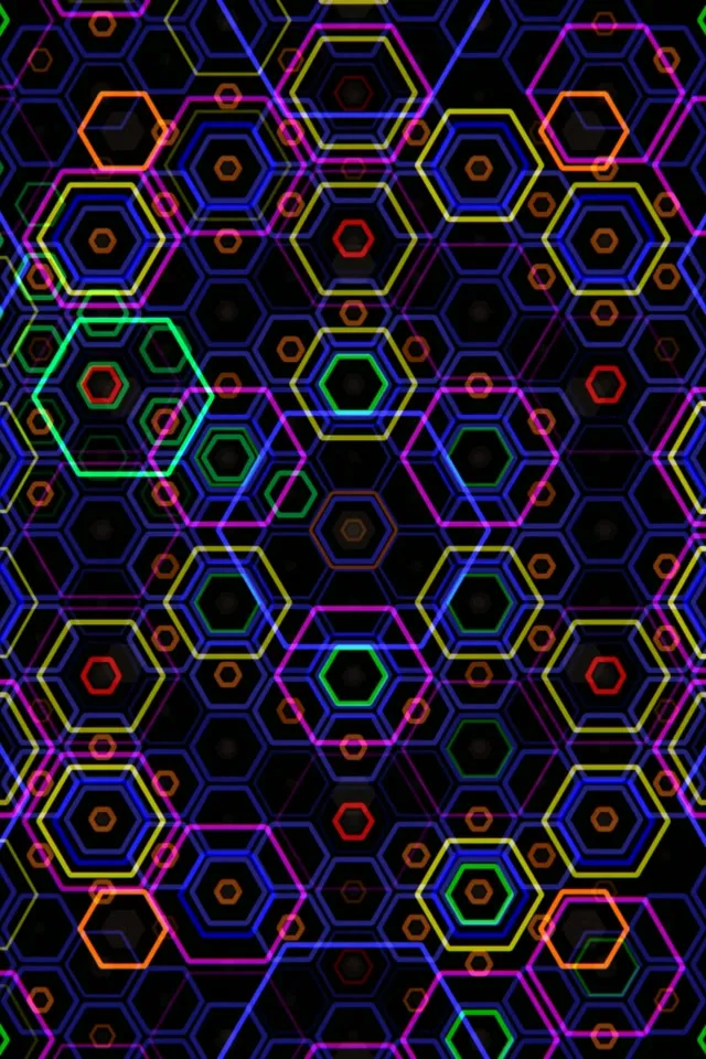 2:3 Photo Portrait | Neon hexagon mesh 60fps screensaver VJ background