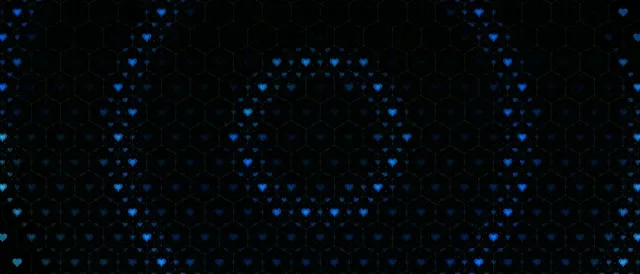 21:9 Ultrawide | Blue Glowing Hearts Hexagonal Grid 60fps VJ Loop Screensaver