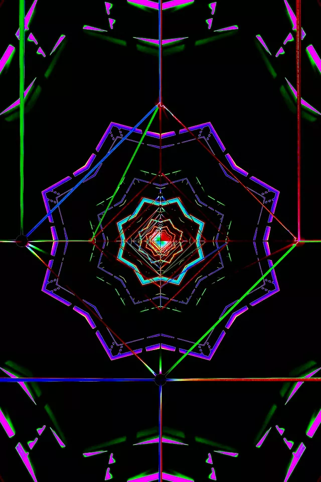 2:3 Neon Tunnel Screensaver Windows 11 - Kaleidoscope VJ Loop 60fps Purple Green Geometric
