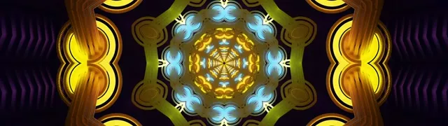 32:9 ultrawide neon tunnel screensaver golden mandala patterns 60fps vj loop windows 11