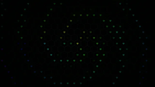 4K animated heart particle loop with hexagonal grid network backdrop