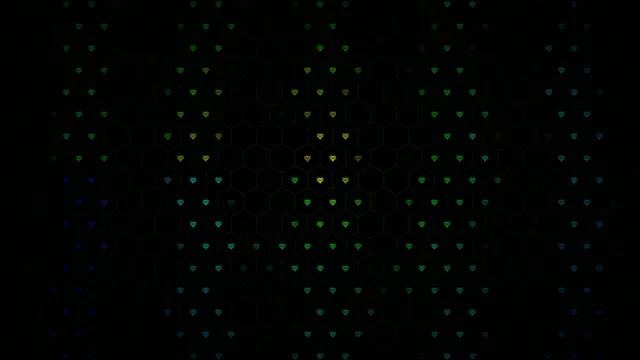 4K animated heart particle network loop with neon color shift