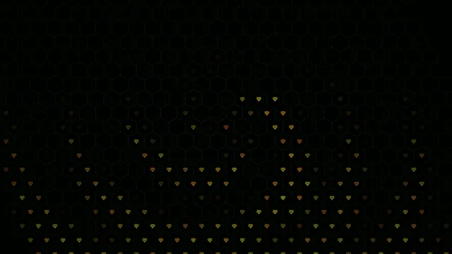4K animated heart particles loop with hexagonal grid background