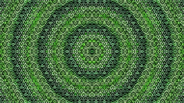 4K animated heart pattern loop with glowing neon green lights
