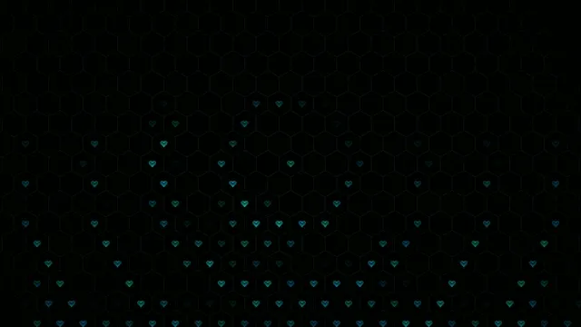 4K animated hearts on hexagon grid seamless loop background