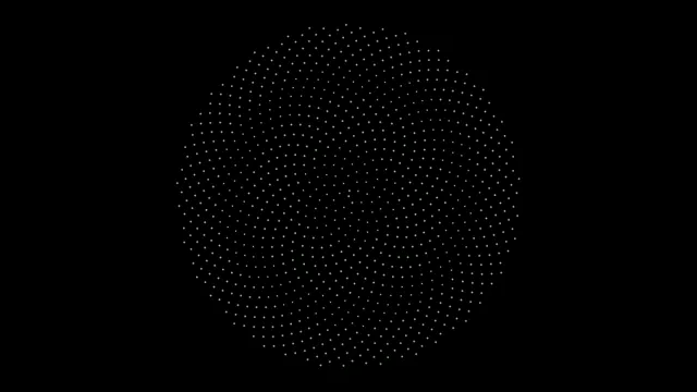 4K animated particle sphere loop with glowing dots on black background