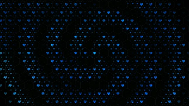 4K Blue Hearts Hexagon Grid Loop - Romantic Motion Background
