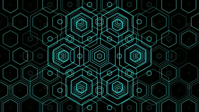 4K cyan neon hexagon tech motion background for broadcast