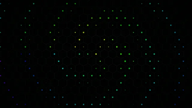 4K digital hexagonal network loop with glowing particles and nodes