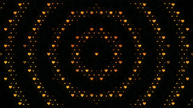 4K golden hearts flowing on hexagon grid - romantic motion background