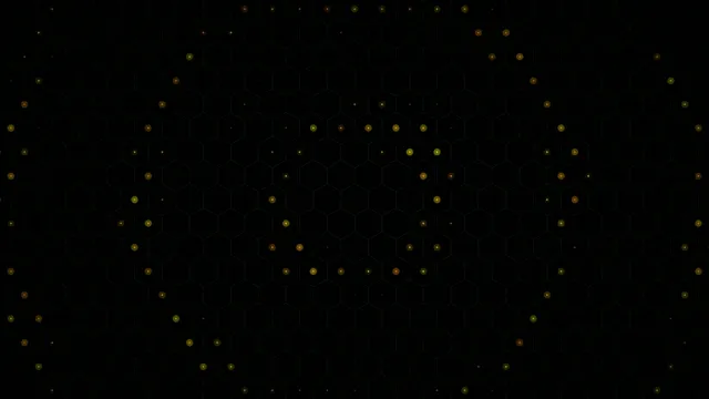 4K golden particle network loop on dark hexagon background