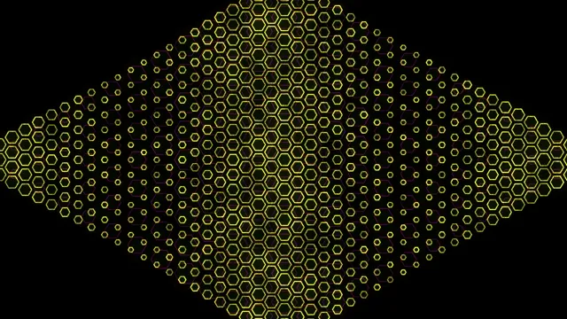 4K hexagonal honeycomb motion background with yellow neon geometry