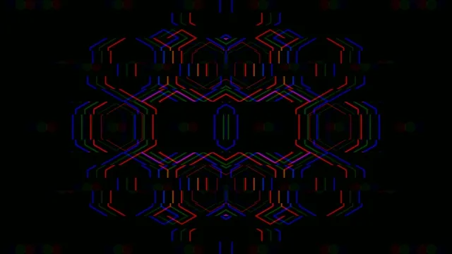 4K neon geometric hexagon loop with vibrant multicolor lines