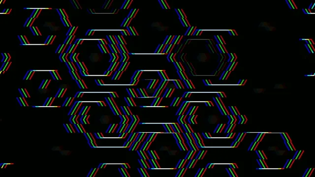4K neon glitch hexagon tech motion background for broadcast