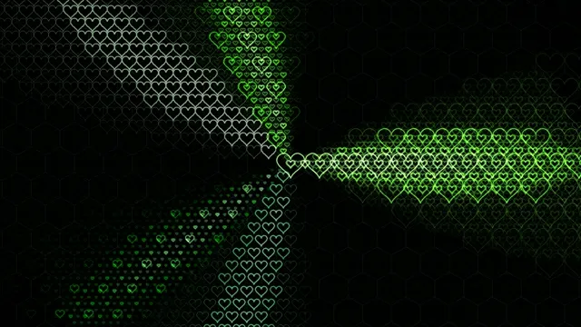 4K neon green heart particles motion background for broadcast