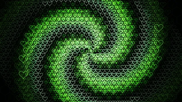 4K neon green heart pattern motion background for video broadcast