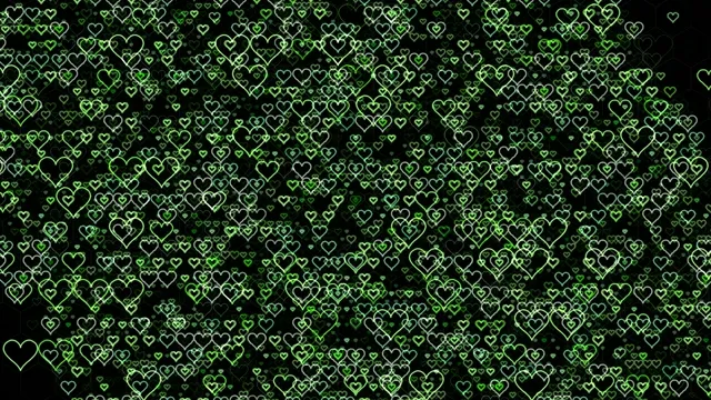 4K neon green hearts motion background loop for broadcast and streaming