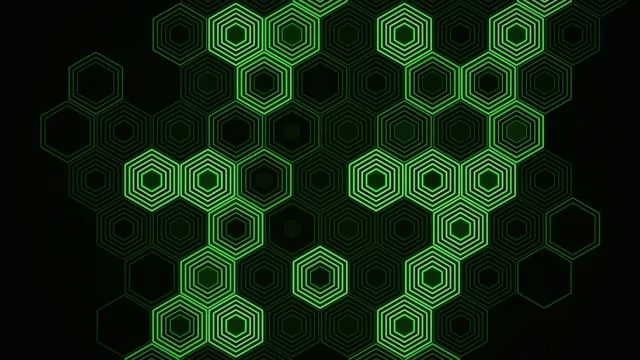 4K neon green hexagon grid motion background with dynamic pulsing effect